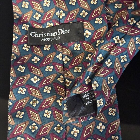 Dior Rare Mid Century Modernist Teal Red Diamond Mod Silk Tie Vintage Retro Gold - Picture 2 of 9